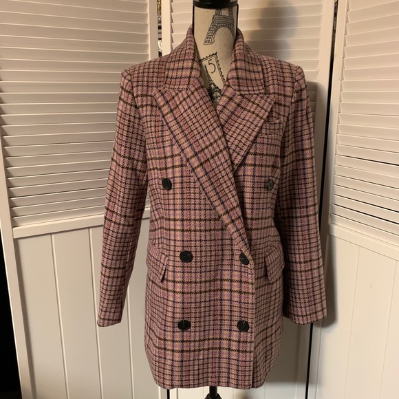 Anthropologie Jackets & Blazers - Alec les filles Anthropologie wool lavender double breasted plaid jacket small